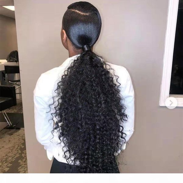 

new arrival brazilian human virgin remy ponytails kinky curly ponytail hair extensions clip ins natral black color 140g one bundle
