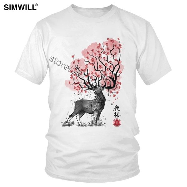 

sport fashion sakura deer t-shirts men cotton japan wild animal tee shirts short sleeved round neck t shirt brand tshirt wholesale