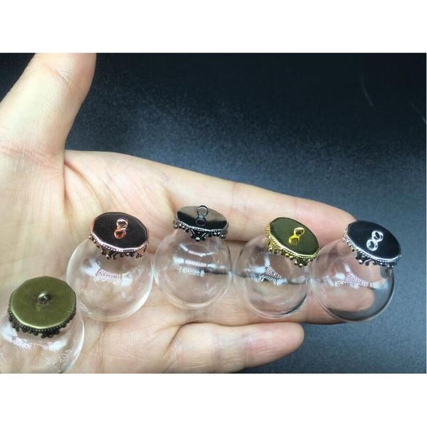 

3sets 25*15mm transparent round glass globes 5 colors metal flower base tray jewelry necklace vial pendant diy wishing sqccir, Black