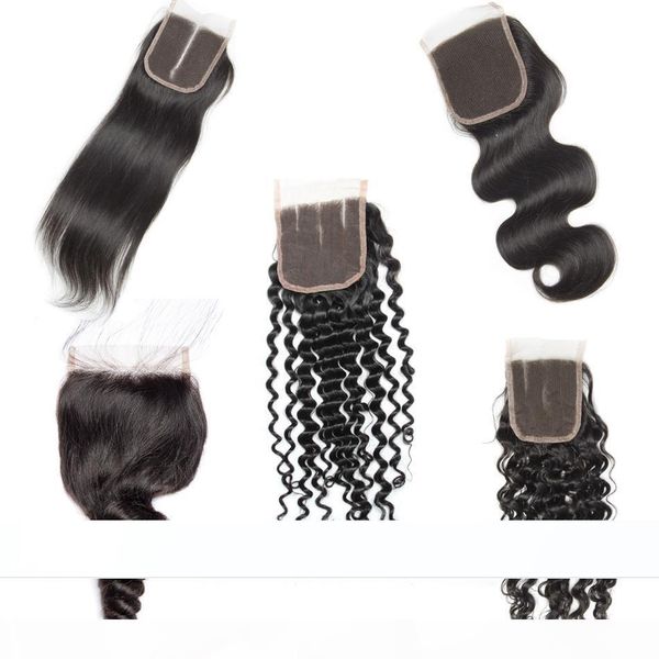 

4 x 4 brazilian closure hair straight loose deep curly water closures human hair middle three part lace closure 8"-20" natura, Black;brown