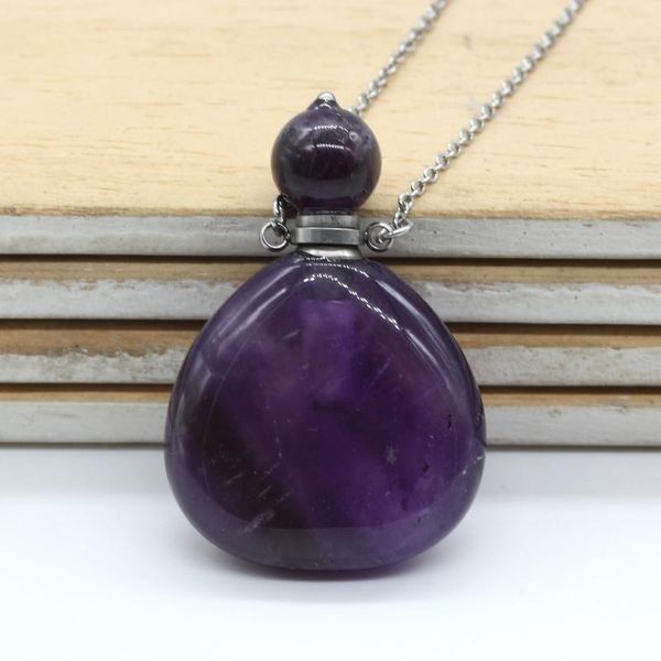 

100-unique 1 шт нержавеющей стали духи бутылка природных фиолетовых аметисты камень ожерелье падение вода, Silver