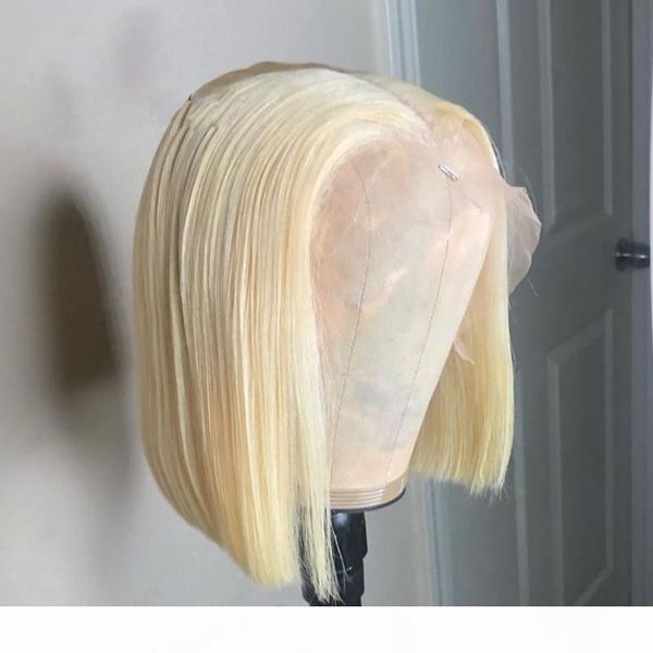 

13*6 lace part human hair wigs for women middle part 613 bob silky straight lace front wig pre plucked with baby hair, Black;brown