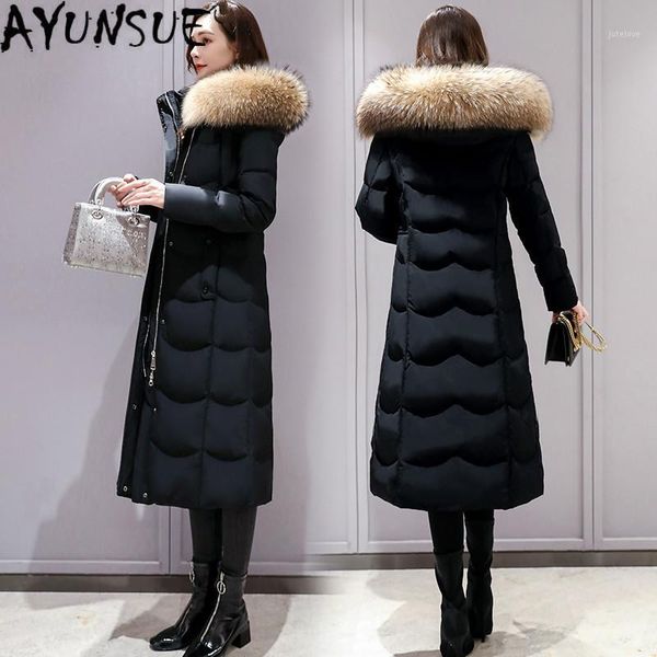 

ayunsue women's down jacket winter coat female jacket korean women coats fashion clothes real raccoon fur 2020 abrigo mujer1, Black