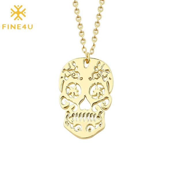 

pendant necklaces fine4u n336 hollow shantou necklace stainless steel chain vintage skeleton jewelry for women girls gifts, Silver