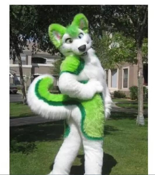 Profissão Feito Green Husky Fursuit Mascot Traje De Plush Adulto Tamanho Dos Desenhos Animados Fancy Dress Traje Para Dia das Bruxas PartyDress Cartoon