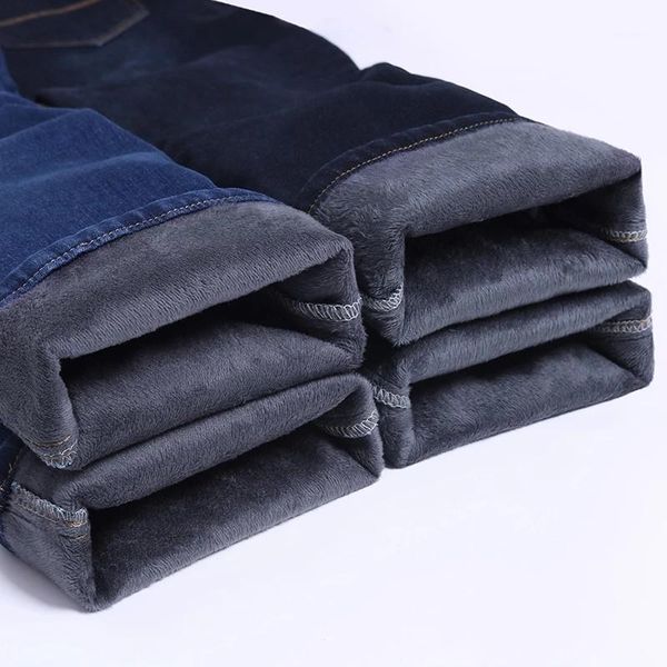 

2021 men winter thick fleece black elasticity loose fit pants men's wide leg trend trousers male jeans1, Blue