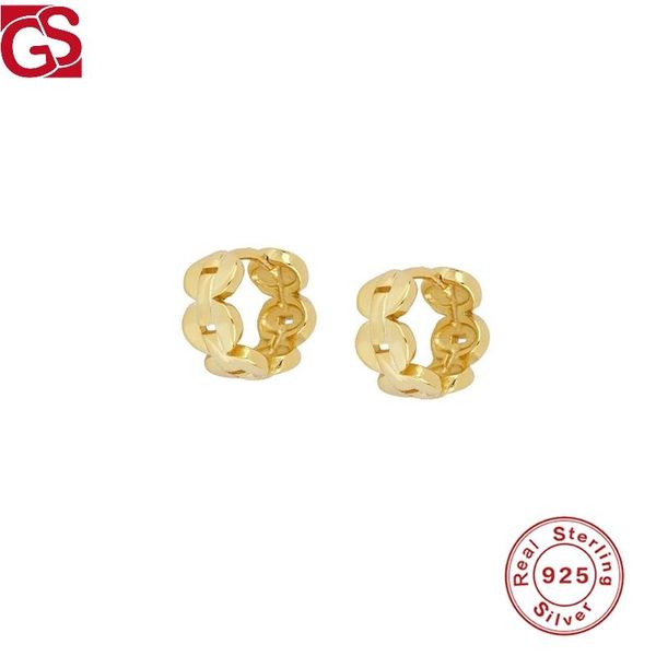 

hoop & huggie gs hollow round earrings 925 sterling silver for women 2021 luxury pendientes fine jewelry ladies girls, Golden;silver