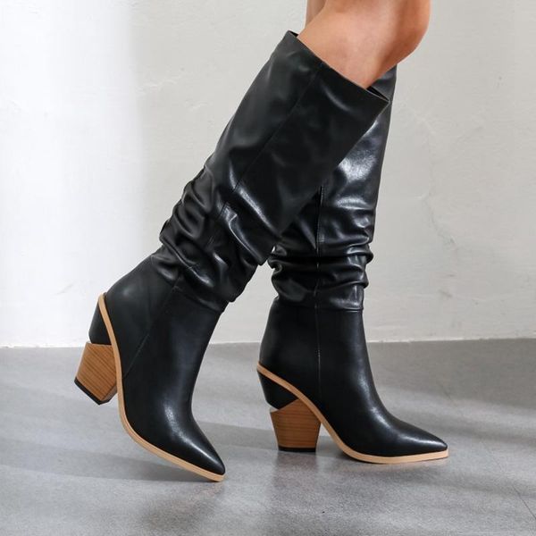 

women boots pointed toe wedges shoes autumn winter boots short woman's western ankle for women 2020 new brand, Black