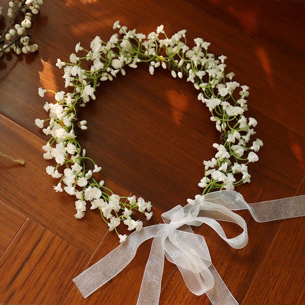 Traspirante fiore bianco corone diademi fasce per capelli romantico dolce Gardland donne accessori per capelli da sposa per la sposa damigelle d'onore LJ201226