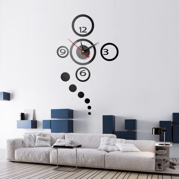 

european 3d diy wall clock modern design silent wall sticker clock acrylic mirror self adhesive wall clocks living room home decor