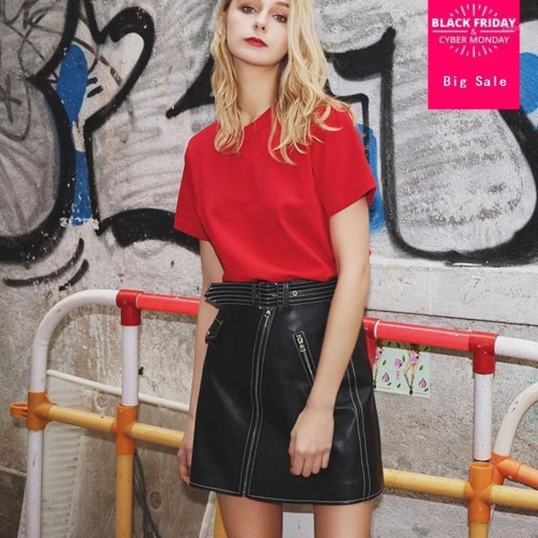 

2020 spring ladies skirt black high waist above knee leather skirt female summer package hip a word small wj18361