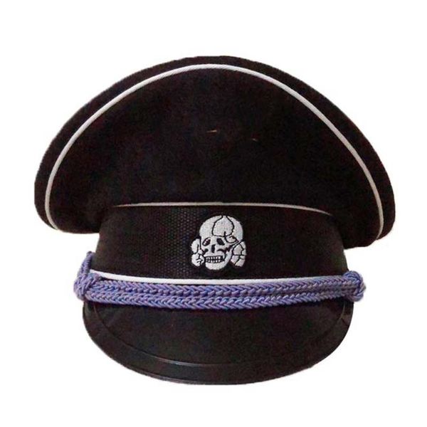 

german elite infantry officer wool hat visor cap silver cord field black, Blue;gray