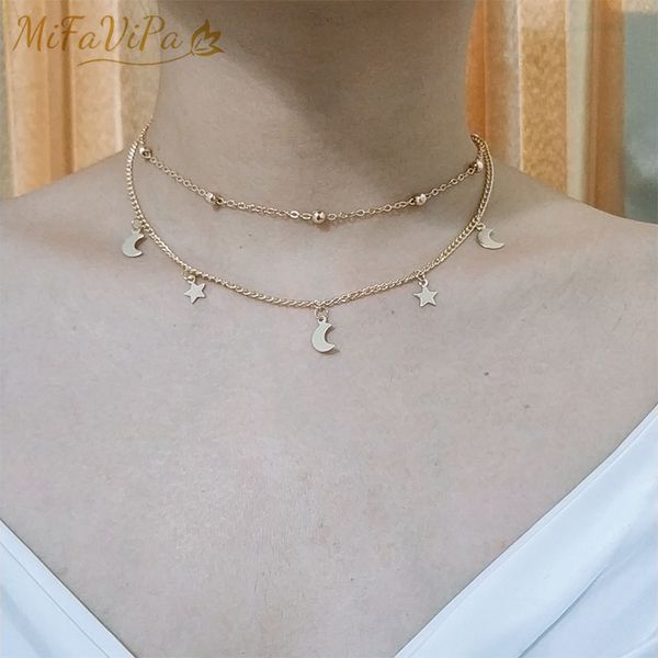 

mifavipa мода аксессуар choker ожерелье ювелирного изделия шарики звезда horn pandant многослойный полумесяц ожерелье для женщин, Silver