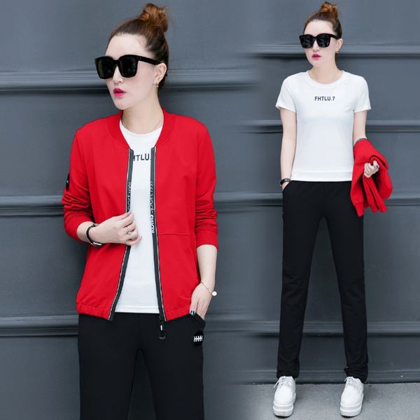 

fall 2019 new fashionable korean version showing thin trend spring and autumn thin sportswear autumn fashion women's three piece suit c, Gray