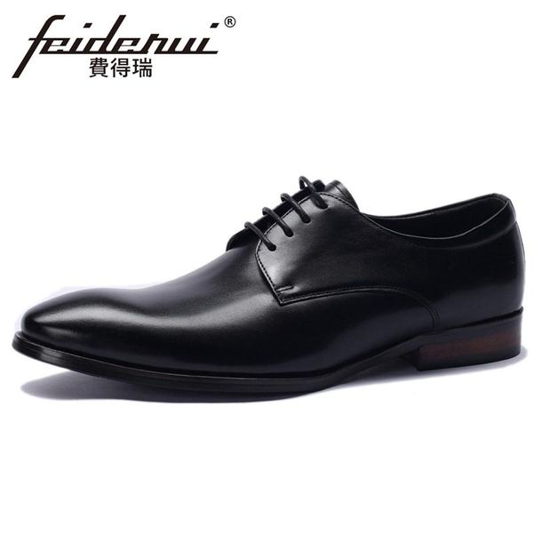 

2020 classic genuine leather men's derby oxfords pointed toe laces man wedding party flats formal dress suit prom shoes bql232, Black