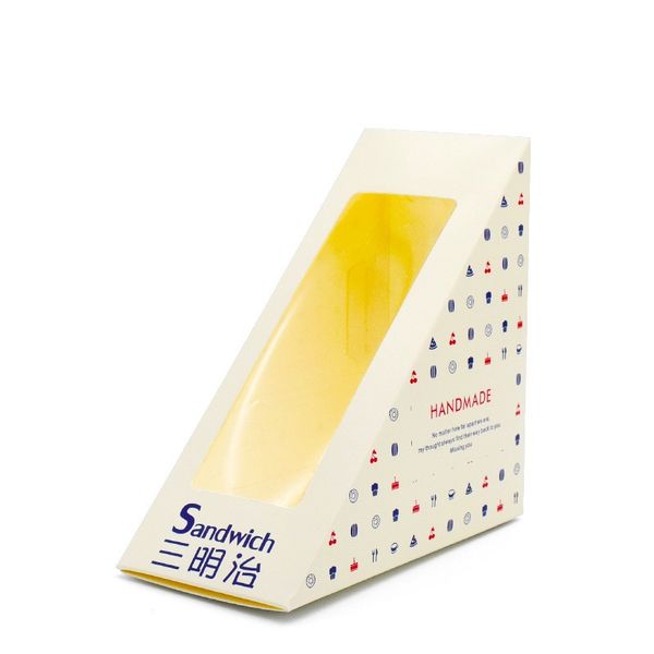 

disposable sandwich packaging box cartoon printed triangle shape sandwich breakfast paper packaging box with pet window 188 n2