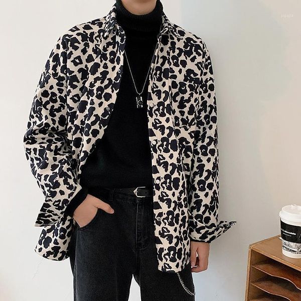 

autumn new thick leopard shirt men fashion casual long-sleeved shirt streetwear hip-hop loose leopard jacket coat men -2xl1, White;black