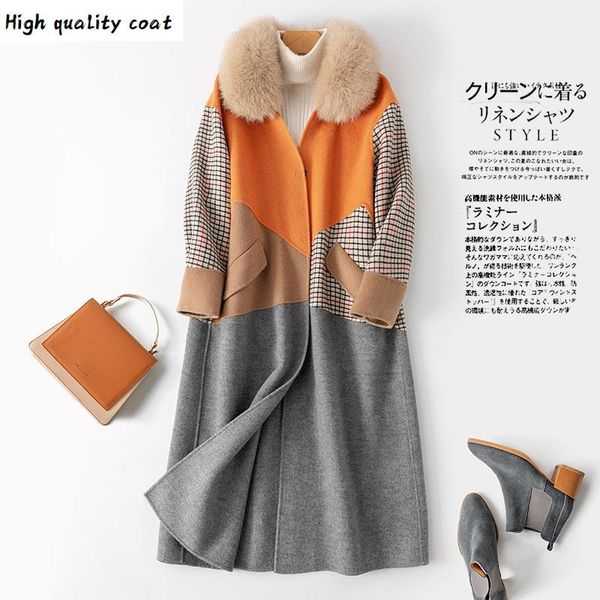 

100% winter woolen coat women wool female manteau femme hiver 2020 korean laides elegant fur collar blend jacket 1091, Black