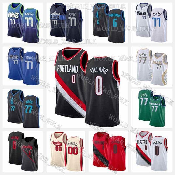 

doncic 0 damian luka lillard carmelo 00 anthony dallas mavericks blazers jersey dirk porzingis nowitzki portland basketball trail, Blue;black