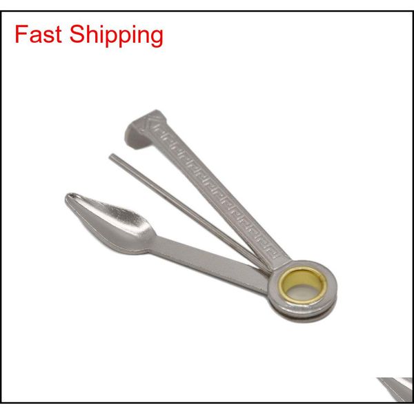 

stock multifunctional 3 in 1 stainless steel smoking pipe gold/silver cleaning tools knife smoking pipe cleane qyleik packing2010
