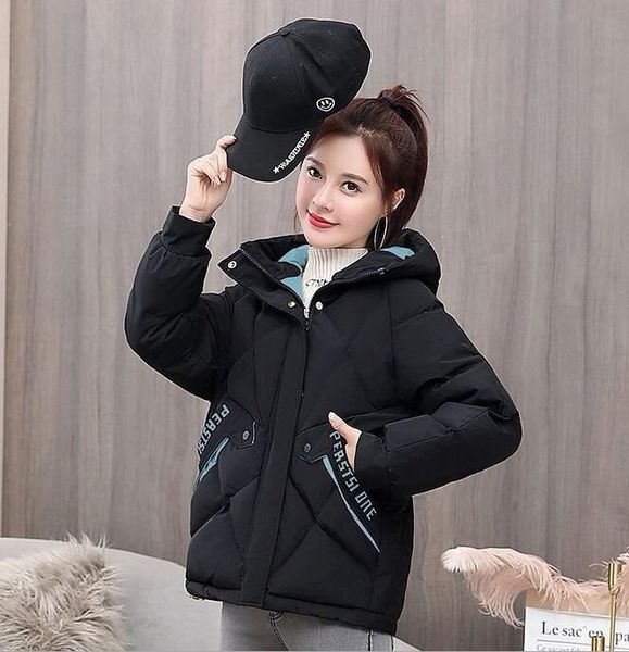 

2021 new women's woman's winter jacket quilted cotton parka outwear with hoodie 7 solid colours coat zolf, Black