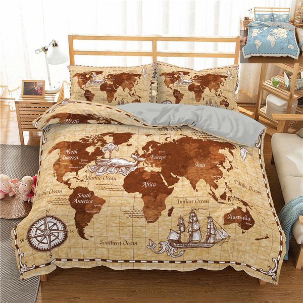 

fashion soft home textiles 2/3pcs bedding set world map 3d printing room decor duvet cover with pillowcase bed set