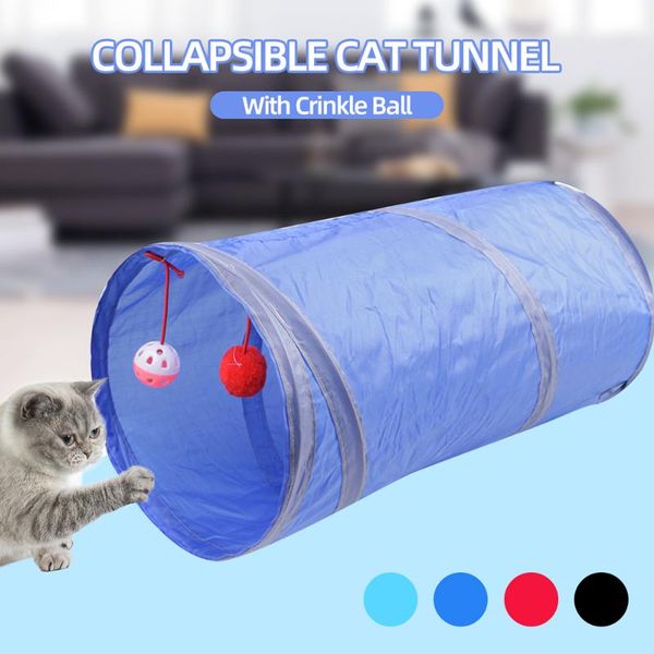 

cat toys 4 colors toyscollapsible pet tunnel 2 holes play tubes with ringbell ball puppy ferrets dog