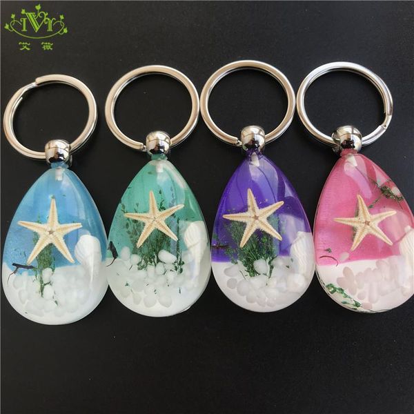 

keychains 2021 fashion luminous shell starfish charm keychain for women seaworld crystal glow in dark key chains men trinket jewelry gift, Silver