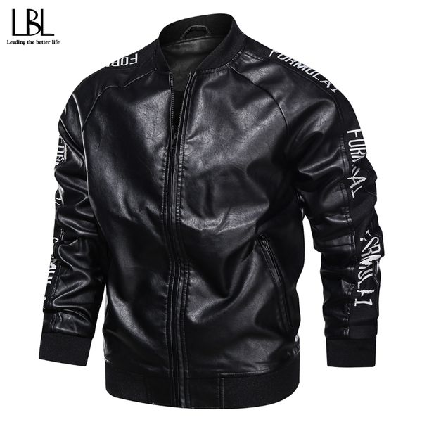 

leather jacket men bomber baseball jackets biker mens pu coat faux pilot varsity business leather black slim fit motorcycle 201014