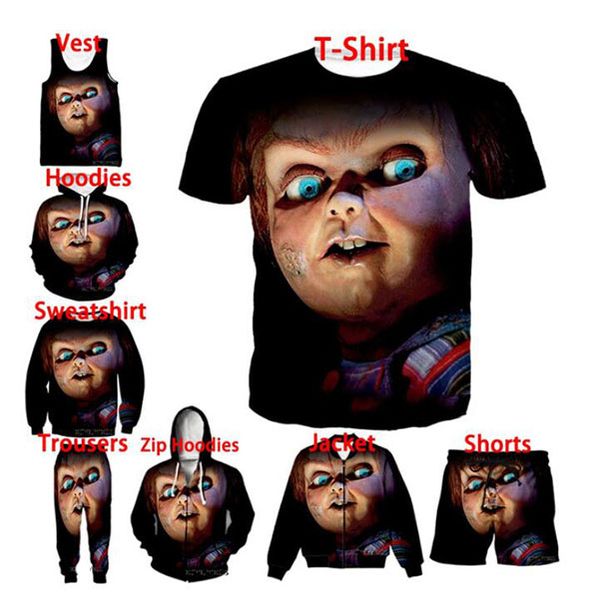 

ужасный фильм детская игра chucky 3d print мода мужчины женщины куртка / молния толстовки / толстовки / толстовка / рубашка / жилет / шорты, Black