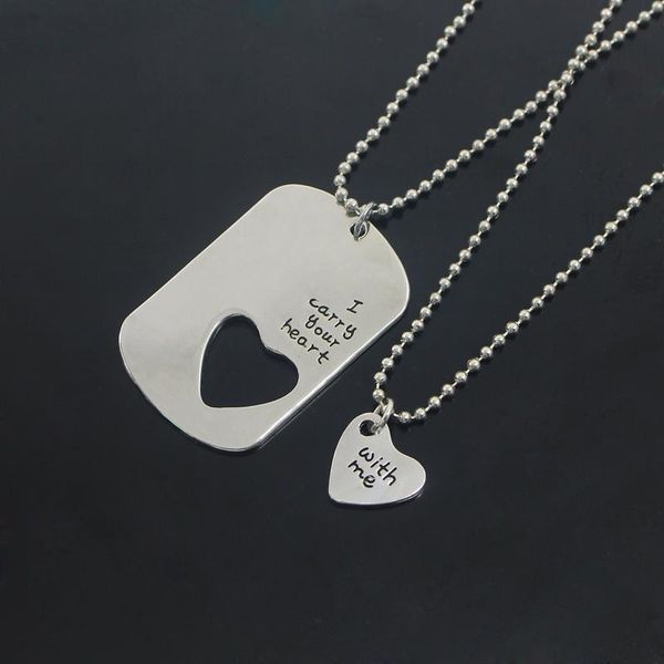 

pendant necklaces 2 piece set of fashionable couple necklace love heart hollow letter your is with me bead chain, Silver
