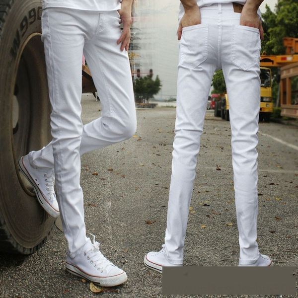 

autumn and winter new korean white jeans men's slim sweat pantsjeans pencil pantspants small leggings pencil pants elastic thin tfue7, Blue