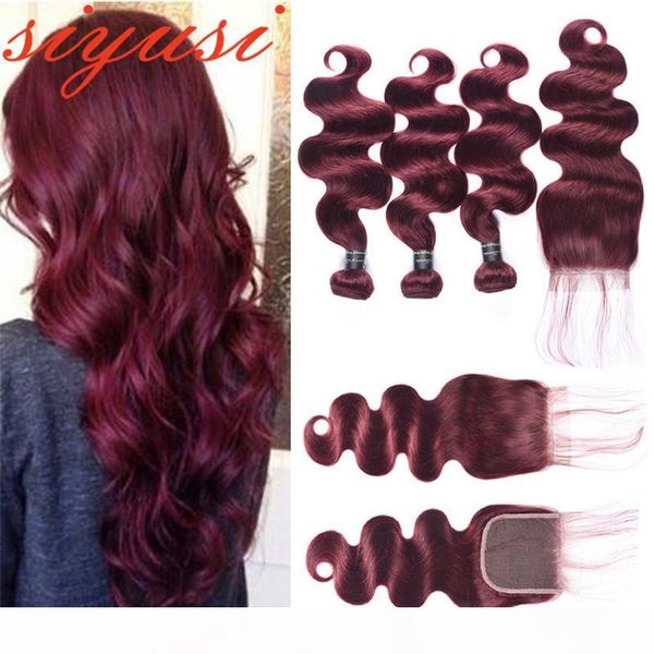 

malaysian body wave hair bundles with closure 99j burgundy brazilian human hair bundles with closure brazilian virgin hair weave, Black;brown