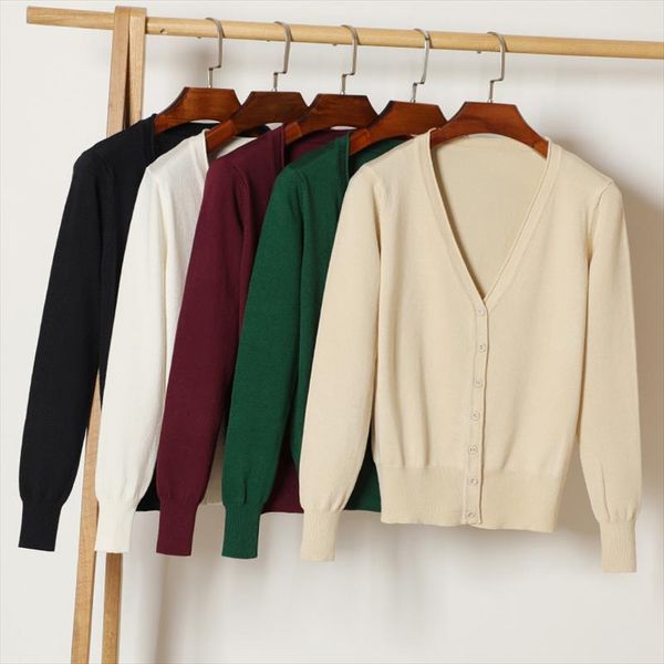 

women knitted black cardigan autumn winter casual v neck long sleeve crochet white knit sweater coat female, White;black