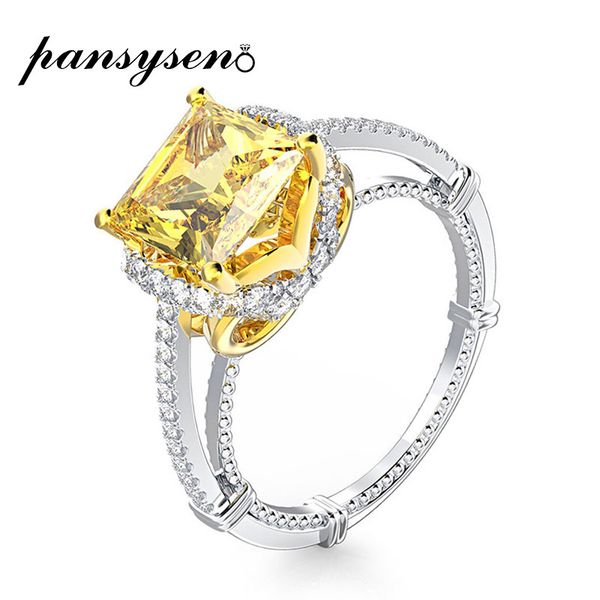 

pansysen light yellow citrine gemstone rings for women solid 925 sterling silver fashion wedding jewelry ring birthstone gift 201006, Golden;silver