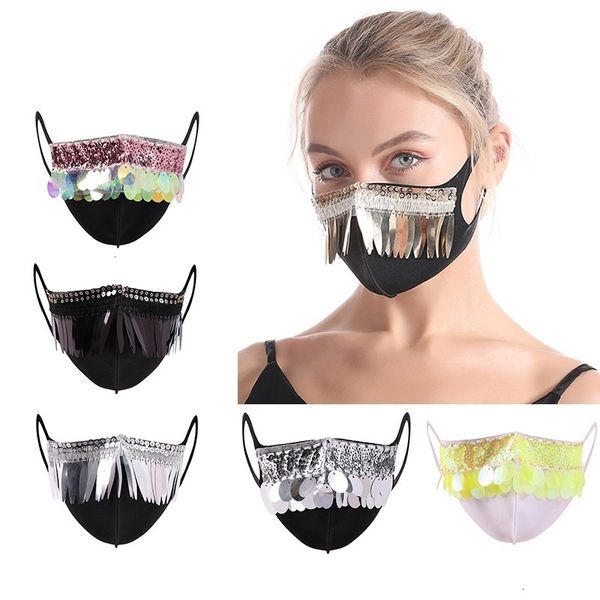 

protective ladies sequin ear hanging type big dustproof round long sequins woman masks holiday party shine mask