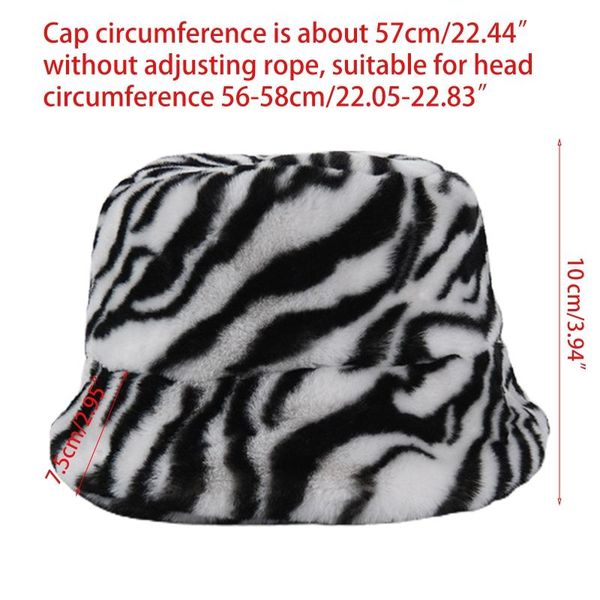 

women men vintage leopard zebra animal print bucket hat winter thicken fuzzy plush warm harajuku packable fisherman cap, Blue;gray