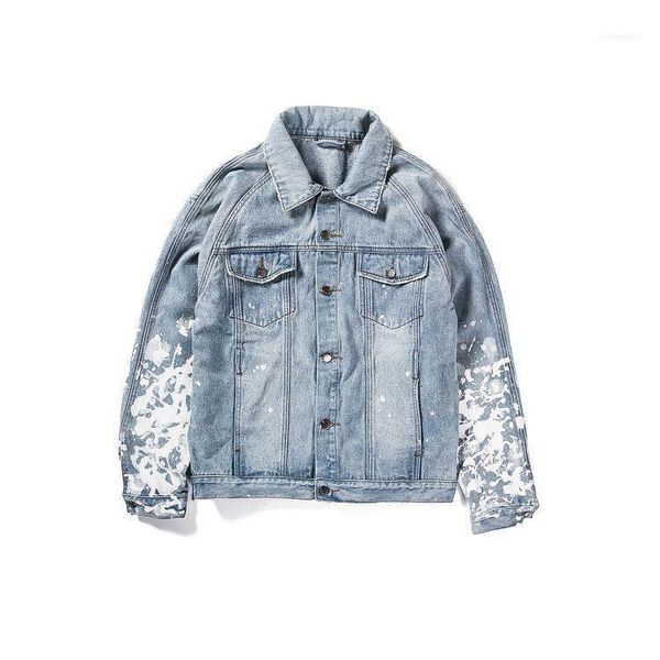 

black fog street brand design women men denim oversized denim jeans jackets coat splatter jacket - blue black j02#11, Black;brown