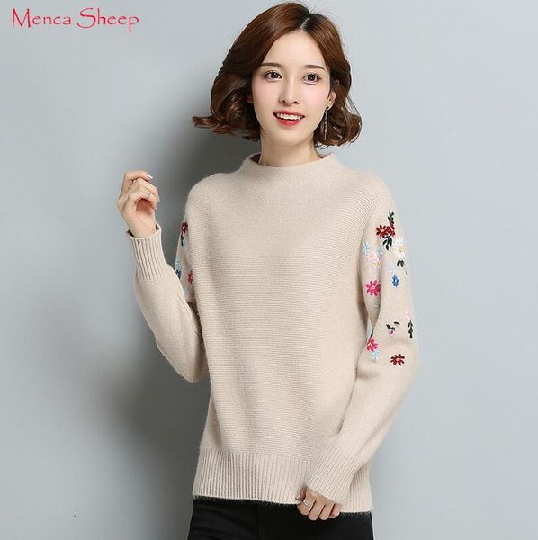 

2021 blouses 100% cashmere women the new fashion ladies khitwear flower pattern wool outfit clothes neck xnjf, White;black
