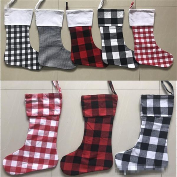 

socks christmas stockings personalized buffalo plaid canvas red and white black check xmas stocking