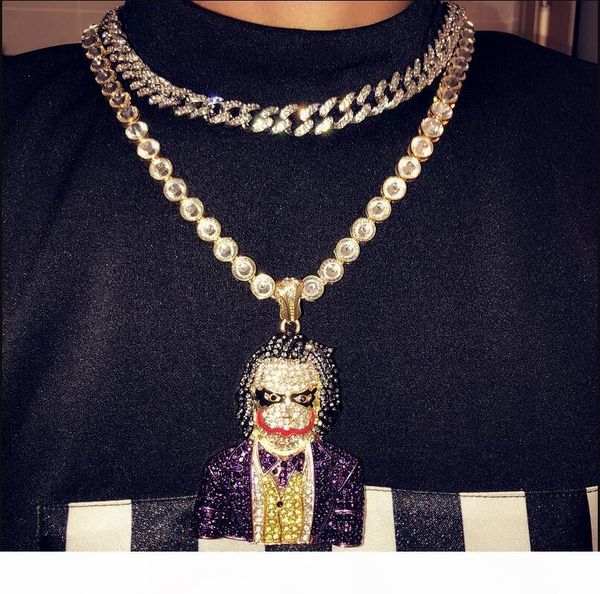 

мода iced out большого мультфильм клоуна косплей mens ожерелье хип-хоп ювелирные изделия ожерелья 76см золота кубинские цепи для мужчин женщ, Silver