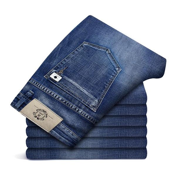 

men's classic style stretch slim jeans new blue casual denim pants plus size 42 44 46 fashion brand male washed cowboy trousers