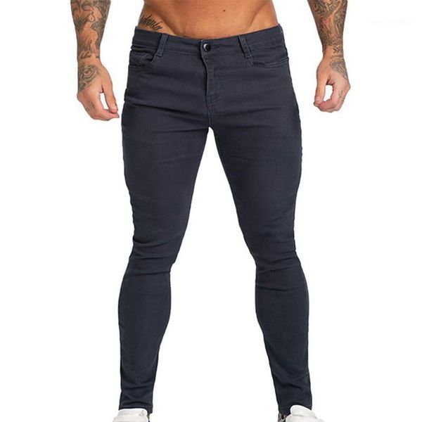 

men's pants 2021 men solid jeans stylish biker skinny slim fit straight denim trousers hip hop streetwear pencil pants1, Black