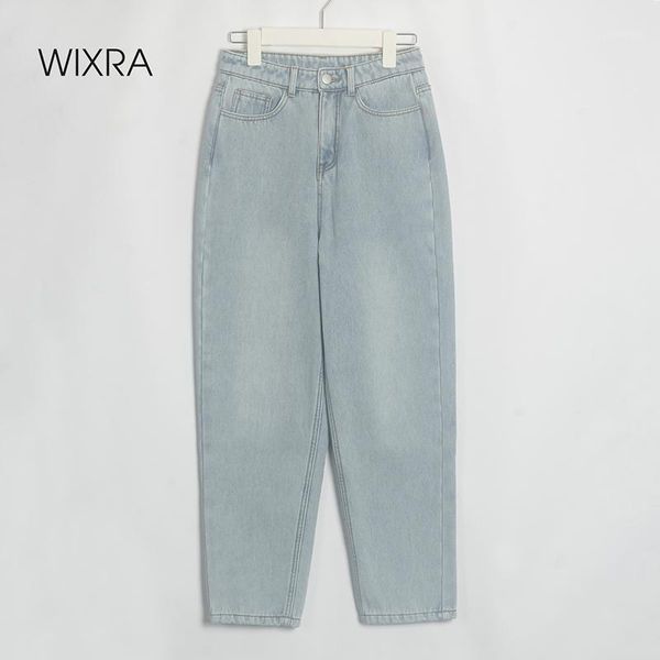 

women's jeans wixra stylish pants female high waist with fur bf casual button denim womens streetwear autumn winter1, Blue