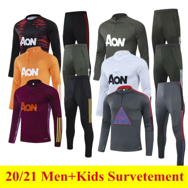 

men+kids tracksuit rooney 2021 man united jerseys cavani training suits thai quality 20 21 utd van de beek b. fernandes rashford survetement, Gray;blue
