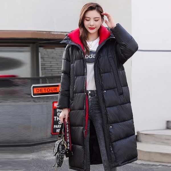 

2021 new manna woman parkas style cotton long coat thin korean warm loose female jacket winter jmof, Black