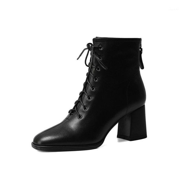 

2021 elegant women ankle boots cross tied autumn winter genuine leather shoes woman fashion party high heels boots1, Black