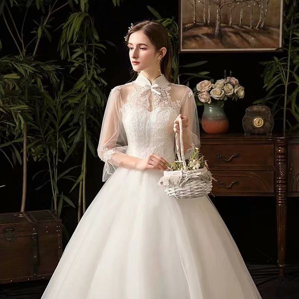 

2021 spring elegant wedding dress dressed new tulle lace three-room line p91r, Blue;red