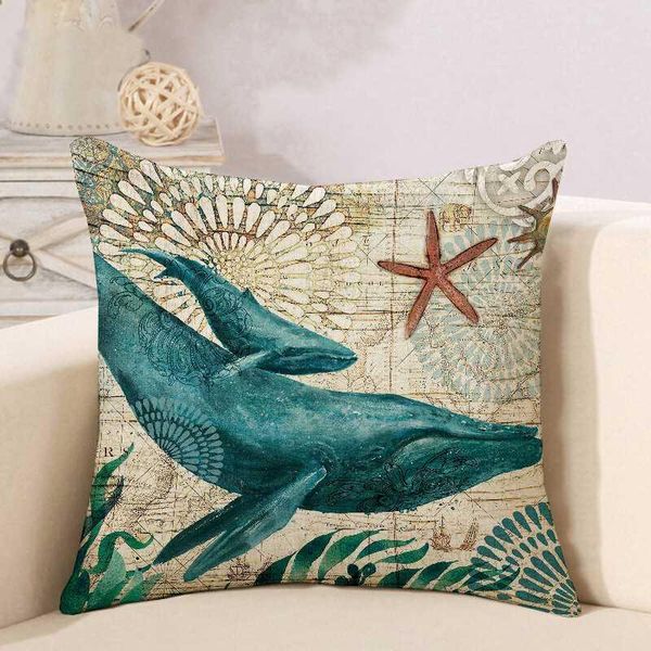

customizable single-sided printing marine sea turtle seahorse whale ocs home cushion covers 45x45cm linen sofa pillow case dh0569 t03