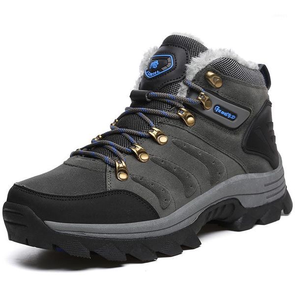 

new mens boots warm winter men boots split leather casual men shoes with plush work platform big size1, Black